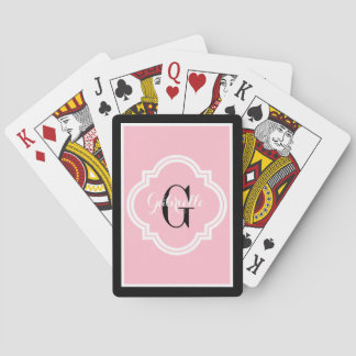 Chic Elegant Pink and Black Monogram Playing Cards