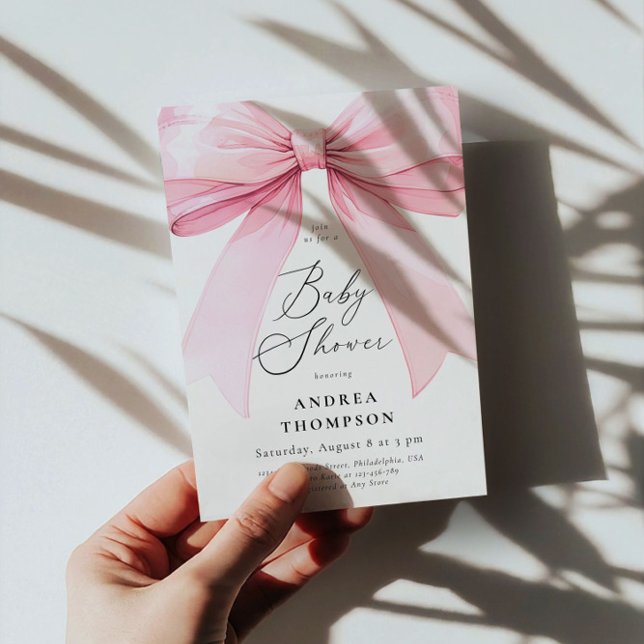 Chic Elegant Pink Coquette Bow Baby Shower Girl Invitation (Creator Uploaded)