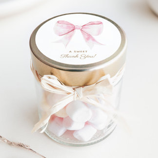 Chic Elegant Pink Coquette Bow Thank You Classic Round Sticker