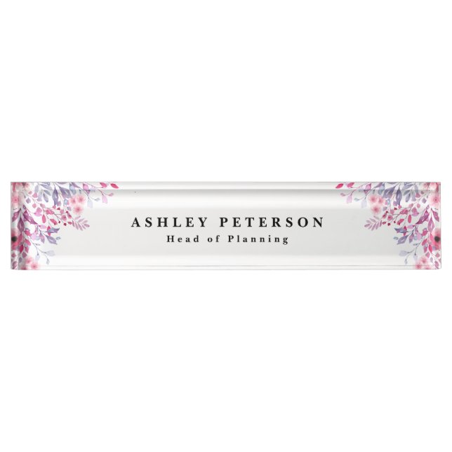 Chic Elegant Pink Floral Nameplate (Front)
