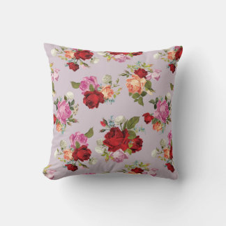 Chic Elegant Pink Red Roses Floral Throw Pillow