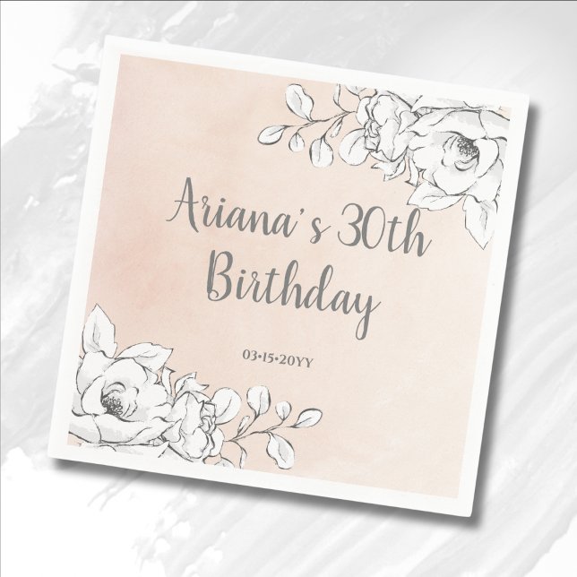 Chic Elegant Pink White Floral Napkin (Creator Uploaded)