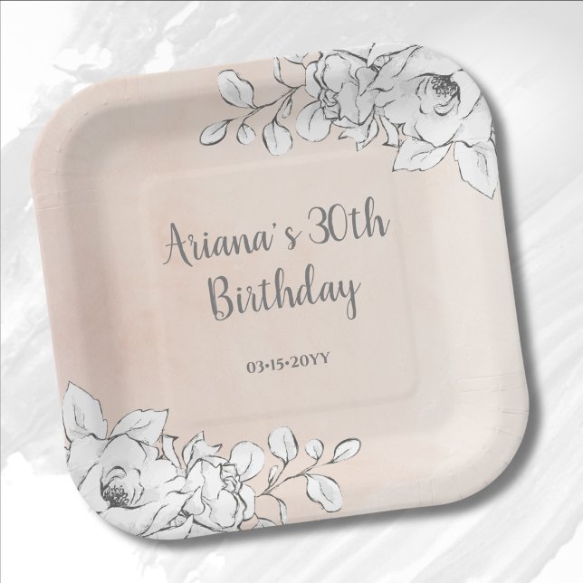 Chic Elegant Pink White Floral Paper Plate (Creator Uploaded)