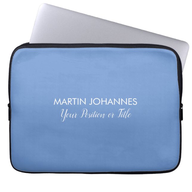 Chic Elegant Plain Stylish Blue Minimalist Laptop Sleeve (Front)