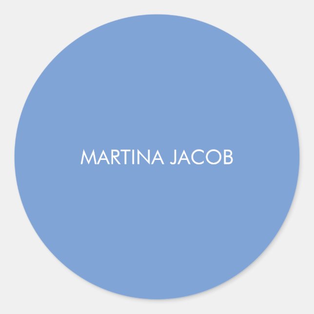 Chic Elegant Plain Stylish Blue Minimalist Name Classic Round Sticker (Front)
