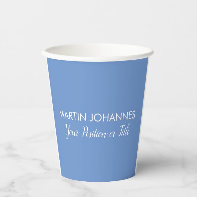 Chic Elegant Plain Stylish Blue Minimalist Paper Cups (Front)