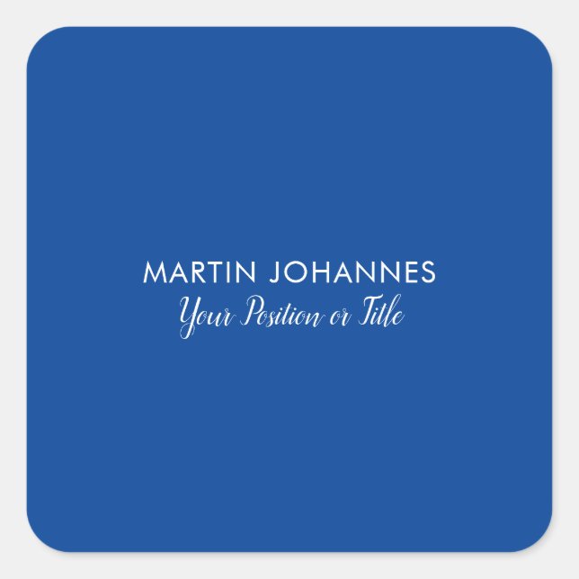 Chic Elegant Plain Stylish Blue Minimalist Square Sticker (Front)