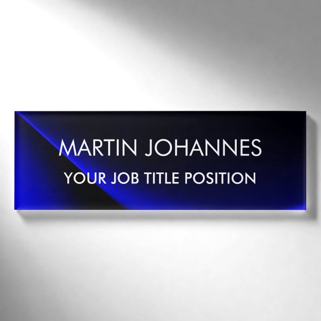 Chic Elegant Plain Stylish Blue Name Tag (Front)