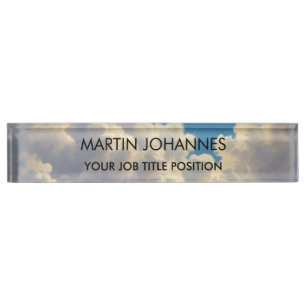 Chic Elegant Plain Stylish Blue Sky & Clouds Nameplate