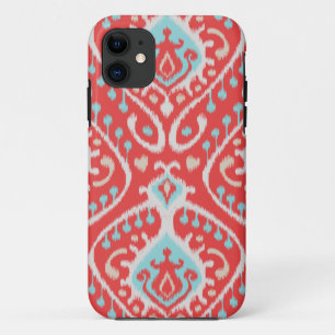 Chic elegant red and turquoise tribal ikat print iPhone 11 case