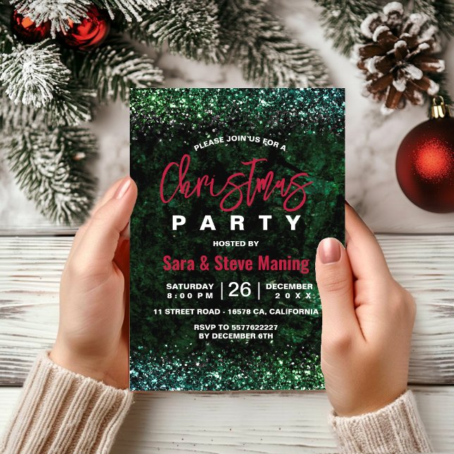 Chic elegant red green marble art Christmas  Invitation (Creator Uploaded)