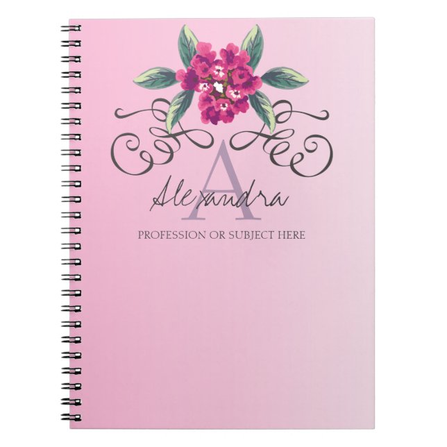 Chic Elegant Rose Floral Monogram Notebook (Front)