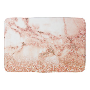 Chic Elegant Rose Gold Ombre Glitter Marble Bath Mat