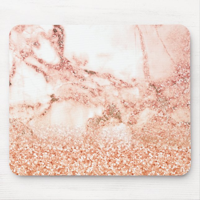 Chic Elegant Rose Gold Ombre Glitter Marble Mouse Pad (Front)