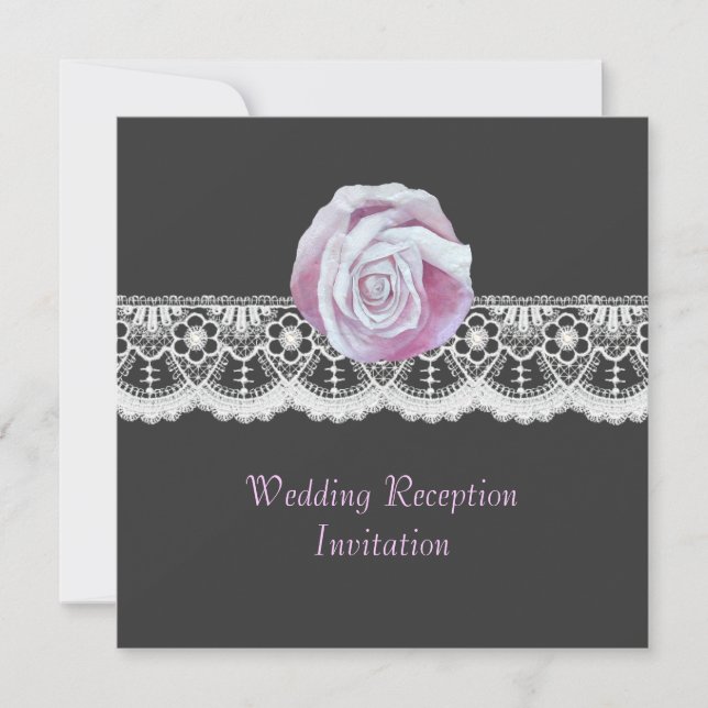 Chic elegant roses lace wedding reception invites (Front)