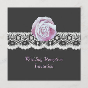 Chic elegant roses lace wedding reception invites