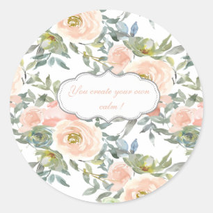 Chic Elegant Roses,Motivational Message Classic Round Sticker