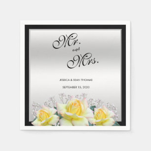 Chic Elegant Roses Silver Wedding Napkin