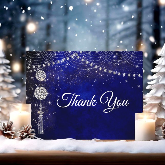 Chic elegant royal blue ornaments Christmas Thank You Card (Creator Uploaded)