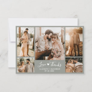 Chic Elegant Sage Green 5 Photo Collage Wedding  Thank You Card