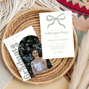 chic Elegant sage Green bow Graduation Party Invitation