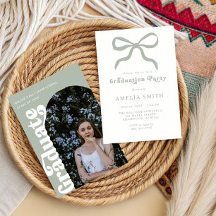 chic Elegant sage Green bow Graduation Party Invitation