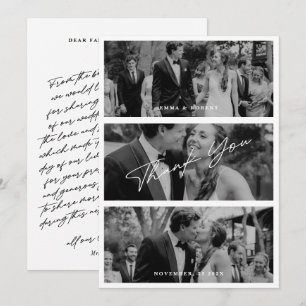 Chic Elegant Script 3 Photo Wedding Thank You Card