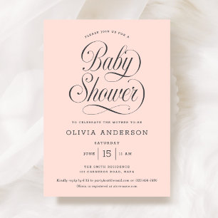 Chic Elegant Script  Blush Pink Girl Baby Shower Invitation