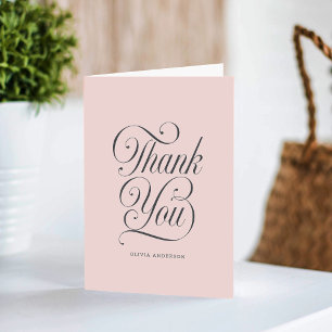 Chic Elegant Script Blush Pink Girl Baby Shower Thank You Card