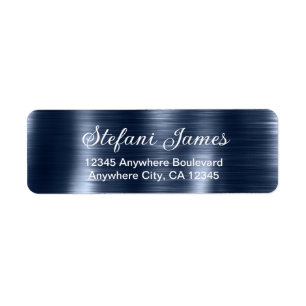 Chic Elegant Script Metallic Blue Navy Label