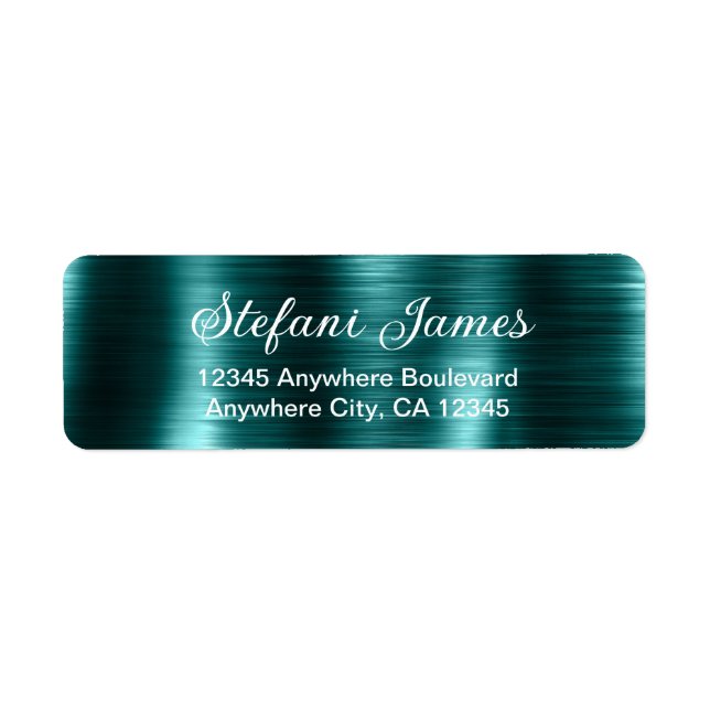 Chic Elegant Script Metallic Teal Label (Front)