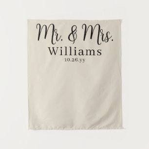 Chic Elegant Script Mr and Mrs Wedding Reception Tapestry