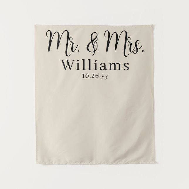 Chic Elegant Script Mr and Mrs Wedding Reception Tapestry (Front)