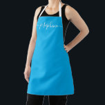 Chic Elegant script Name Cyan Blue Apron<br><div class="desc">She'll love a personalized apron as she bakes those goodies,  cooks delicious dishes or work with her plants. A perfect gift to encourage her talents. White script for the name with long-tail embellishments on cyan blue.</div>
