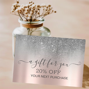Chic Elegant Silver Glitter Rose Gold  Discount Card