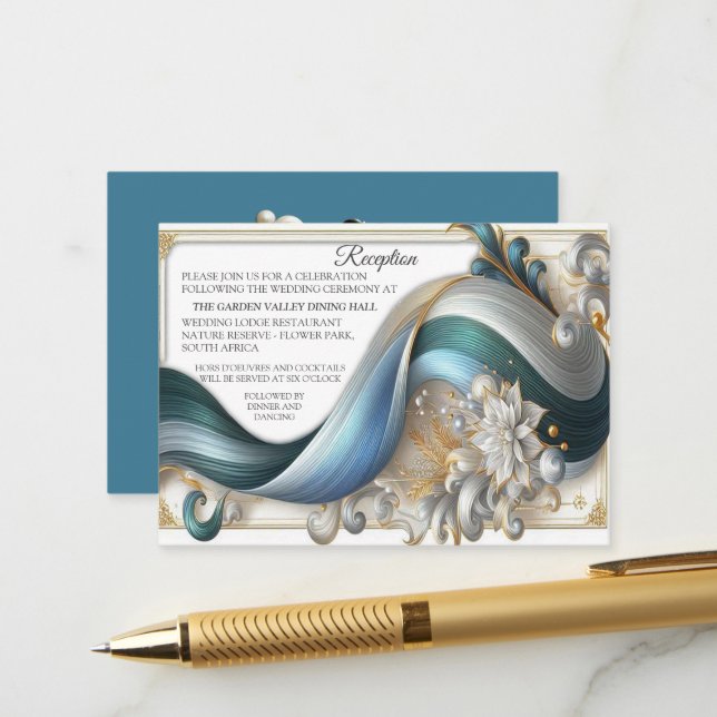 Chic Elegant Swirls in Gold, Silver, Blue, Yellow  Enclosure Card (Front/Back In Situ)