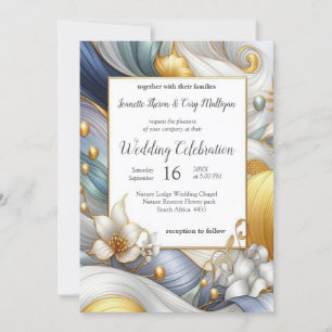 Chic Elegant Swirls in Gold, Silver, Blue, Yellow  Invitation