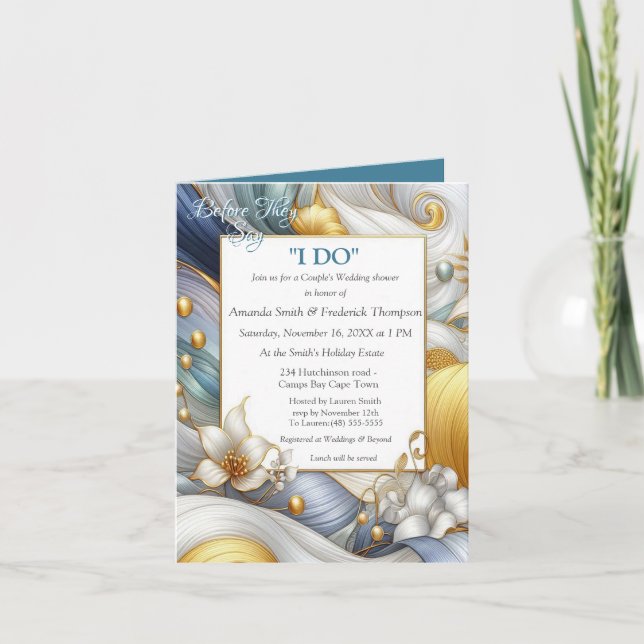Chic Elegant Swirls in Gold, Silver, Blue, Yellow  Invitation (Front)