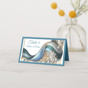 Chic Elegant Swirls in Gold, Silver, Blue, Yellow  Place Card