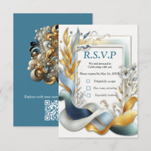Chic Elegant Swirls in Gold, Silver, Blue, Yellow  RSVP Card