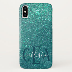 Chic Elegant Teal Blue Sparkly Glitter Monogram Case-Mate iPhone Case