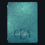 Chic Elegant Teal Blue Sparkly Glitter Monogram iPad Pro Cover<br><div class="desc">This elegant and chic design is perfect for the stylish and trendy fashionista. It features a faux printed sparkly teal blue glitter print. It's pretty, girly, glamourous, and modern. Just customize this design with your own personalized monogram family name and/or initial. ***IMPORTANT DESIGN NOTE: For any custom design request such...</div>