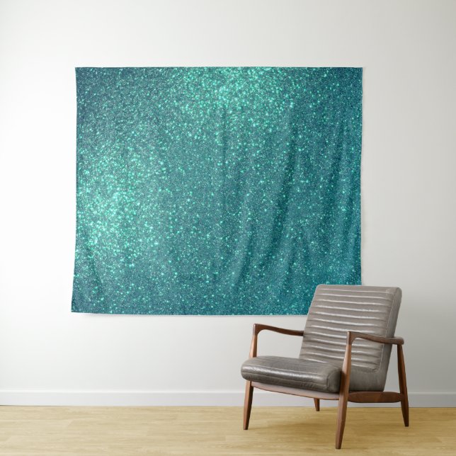 Chic Elegant Teal Blue Sparkly Glitter Tapestry (In Situ (Horizontal))