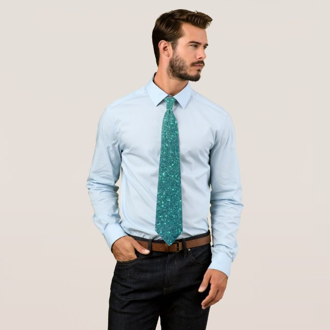 Chic Elegant Teal Blue Sparkly Glitter Tie (In Situ)
