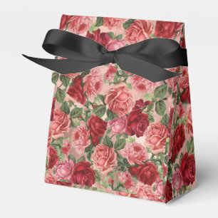 Chic Elegant Vintage Pink Red Roses Floral Favor Box