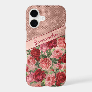 Chic Elegant Vintage Pink Red Roses Floral Name