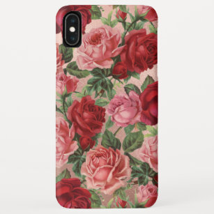 Chic Elegant Vintage Pink Red Roses Floral Name Case-Mate iPhone Case