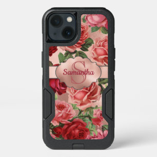 Chic Elegant Vintage Pink Red Roses Floral Name
