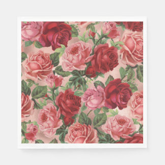 Chic Elegant Vintage Pink Red Roses Floral Napkin