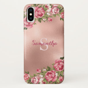 Chic Elegant Vintage Pink Roses Floral Name Case-Mate iPhone Case